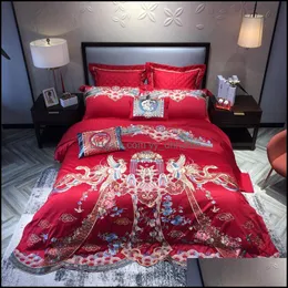 Lakan uppsättningar sängkläder levererar hem textilier trädgård 2021 100s satin bomull bröllop fyrdela mti-stycke set phoenix yu fei ls ark droppe del