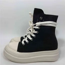 Owen Seak Women Canvas Luxury Trainers Platform Boots Lace Up Sneakers Casual Height Increasing Zip High-top Black