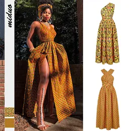 格子縞の女性のドレスアフリカのダニキのプリントカジュアルな女性は民族的なスタイルのヴィンテージのナイトクラブセクシーなローブ210524を着る複数の方法