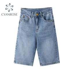 Половина брюк женщин джинсовая высокая талия синий BF уличная одежда джинсы летняя мода корейский хараджуку стиральные брюки муджера 210515