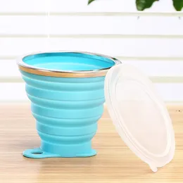 200ml Drinkware Silicone Folding Cup with Cover Portable Travel Compression Anti Falling Gargle Cups 9 Colors T500691