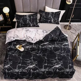 Black and White Color Bed Linens Marble Reactive Printed Duvet Cover Set for Home housse de couette Bedding Set Queen Bedclothes 210319