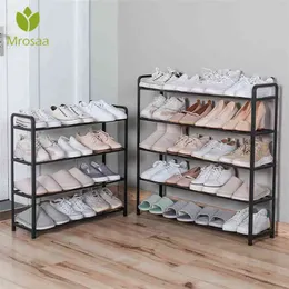 Mrosaa 4/5 Tiers Steel Pipe Detachable Dustproof Shoe Rack Storage Organizer Shoes Space-saving Stand Cabinet Shelf 20 Pairs 210811