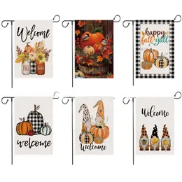 Fall Welcome Garden Flag Floral Tacksam 12 * 18 Halloween Inch Dubbelsidig Vertikal Rustik Farm Yard Seasonal Semester Utomhusinredning HH21-637