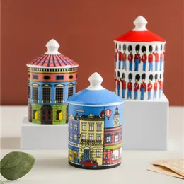 Keramiska färgglada slottstakehållare DIY Handgjorda Candy Jar Vintage Storage Bin Craft Home Decoration Jewerlly Storage Box