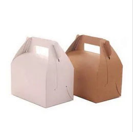 20Pcs/Lot Blank Gable Brown White Color Treat Gift Paper Cardboard Boxes for Wedding Party Favor Box Baby Shower Cake Packaging Y0712