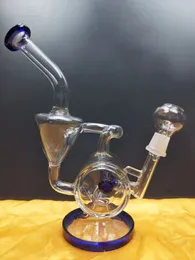 Heady Glass Bong Recycler Bong Unique Blue Sidecar Hookahs Water Pipes Showerhead Perc Percolator Oil Dab Rigs 14.4mm Joint zeusart shop