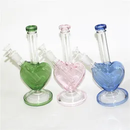 Bongo de vidro rosa de 9 polegadas em formato de coração Cachimbo de água Shisha Beaker Dab Rig Fumar tubo de água filtro Bubbler com coletor de gelo