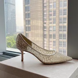 En Kaliteli Romy 65mm Glitter Tül Pompalar Stiletto Topuklu Gelin Ayakkabı Kadın Topuk Luxurys Tasarımcılar Elbise Ayakkabı Bayanlar Akşam Düğün Topuklu Fabrika Ayakkabı