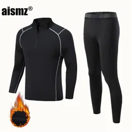 Aismz Winter Bielizna termiczna Mężczyźni Chłopiec Ciepły First Layer Sport Rashgard Fleece Compression Szybkie Suszenie Druga skóra Długie Johns 211108