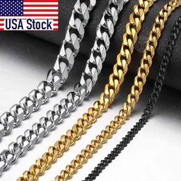 3-9mm Men's Silver Color Necklace Stainless Steel Cuban Link Chain for Women Men Basic Vintage Chokers Punk Jewelry Gift KNM07
