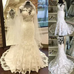 Nowoczesne Nowe Romantyczne Gorgeous Scoop Bez Rękawów Syrenki Suknie Ślubne Koronki Princess Bridal Custom Suknia wykonane Aplikacje