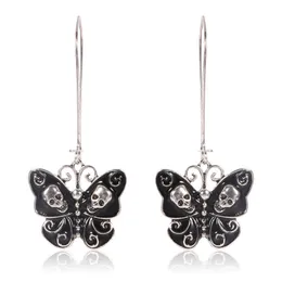 Personality Charm Earring Individual Creativity Black Butterfly Wings Inlaid With Skulls Long Pendant Earrings Gifts For Women Jewelry