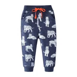 Saltando bebê meninos roupas de moletom com tigre impresso animais crianças calças de calças de inverno outono crianças sweatpant 210529