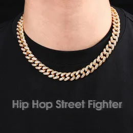 ZB002 Party Favor Hip Hop Street Fighter Chains Necklaces Trendsetter Cuba Chain Inlaid with 12mm Full Diamond Bracelet for Men and Women