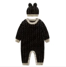 Baby Boys Girls Brand Rompers Письма F Детские Угроки с длинным рукавом с шляпами Осень зима малыш Сохраняйте теплые трикотажные одни отличные качества детская одежда