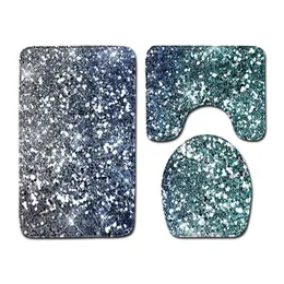 Shiny Printed Three-piece Floor Mat Door Mat Bathroom Rug Waterproof Carpets Toilet Seat Cover Floor Mat Bathroom Decor 210622