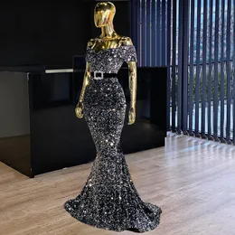 Off The Ramię Suknie Eleganckie Cekiny Mermaid Party Dress 2021 Vestidos Kobiety Prom Suknie Celebrity