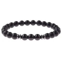 Klassiska män Armband Svart Tourmaline Matte Natural Stone Protection Yoga Beaded Stretch Armband Hommes Pulsera Hombre