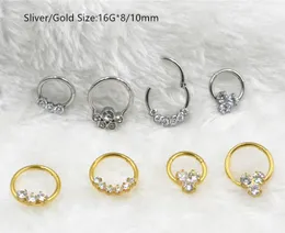 50 pçs / lote 16g todo aço cirúrgico aço sem costura anel de segmento articulado septum clicker cartilagem gems nariz orelha helix aro anéis