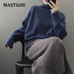 Mastgou överdimensionerad vinter tjock tröja kvinnor stickad cashmere pullover tröja långärmad turtleneck lös jumper varm drag 211120