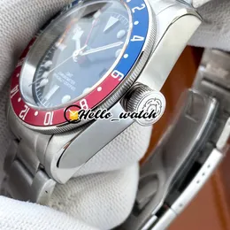 41mm GMT M79830RB-0001 79830 Gents Watches Asian 2813 Automatic Mens Watch Black Dial Red Blue Bezel Rostfritt stålarmband WRIS208R