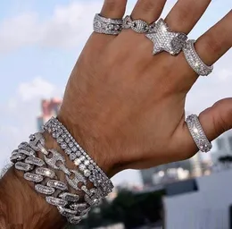 Cadeia de link Hiphop 14mm Largura gelada Clear bling baguete 5a zircão Miami Cuba Bracelet para homens menino Big Fashion JewelryLink