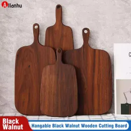 NEW! Hangable Black Walnut Cutting Board Durable Wooden Chopping Fruit Pizza Sushi BBQ Tray Solid Unpainted Non-slip Kitchen Dining Tools