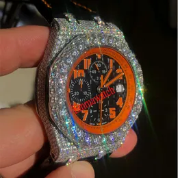 Iced Out-Uhr mit Diamanten, neue Moissanit-Silber-Diamanten-Uhr, ETA-Uhrwerk, mechanisch, hochwertige Herren-Luxus-Voll-Iced-Out-Uhren mit Chronograph YD2O9 PSA3