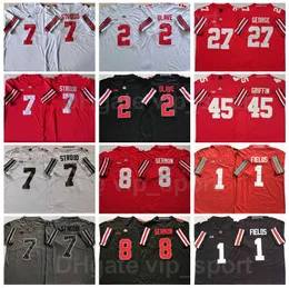 大学オハイオ州立バッキーズフットボール2クリスオレイブ7 CJ Stroud Jersey 8 Trey Sermon 1 Justin Fields 27 Eddie George 45 Archie Griffin Red Black White University