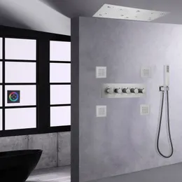 Матовый никель, светодиодная душевая система, настенная потолочная насадка для душа, термостатический дождевой туман, ручной душ для спа, массажный душ