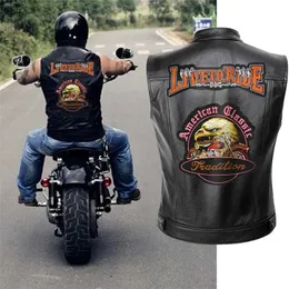 Live to Ride Motorcycle Leather Vest Jacket Mens Spring Jackor Black Motorrad Gilet Plus Storlek 211111