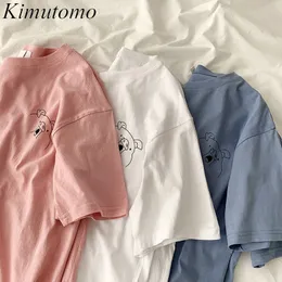 Kimutomo Sommer Chic T-shirt Frauen Cartoon Druck Koreanische Mode Weibliche Oansatz Kurzarm Lose Tops Casual 210521