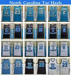 Herr NCAA North Carolina Tar Heels College baskettröjor 15 Vince Carter 23 Michael Jodan 2 Cole Anthony Vintage-sydda skjortor