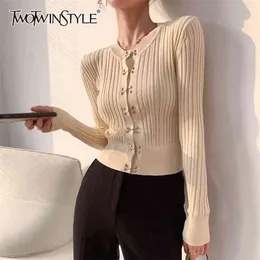 Patchwork Button Sweter Dla Kobiet O Neck Z Długim Rękawem Casual Slim Swetry Kobiet Moda Odzież 210524