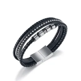OPK Smycken Enkel Titanium Stål Tillbehör Vävt Läder Rope Fashion Hip Hop Multi-Layer Nytt läderarmband