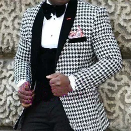 Hahnentritt Hochzeit Smoking für Bräutigam Slim Fit Schwarz Männer Anzüge Schal Revers Somking Blazer Afrikanische Männliche Mode Kostüm 2021 X0909