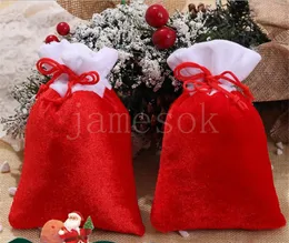 10 * 15 cm Merry Christmas Kırmızı Hediye Çantası Düz ​​Renk Santa Çuval İpli Çanta Noel Ağacı Şeker Ambalaj Çanta DD604