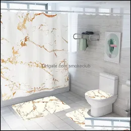 Shower Curtains Bathroom Aessories Bath Home & Garden 4Pcs/Set Creative Marble Printing Waterproof Curtain Pedestal Rug Lid Carpet Toilet Er
