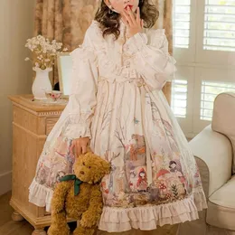 Lolita Dres Bow Printing Ruffles Gothic Kawaii Soft Girl Girl Costume Party Wedding Events Autumn 210604