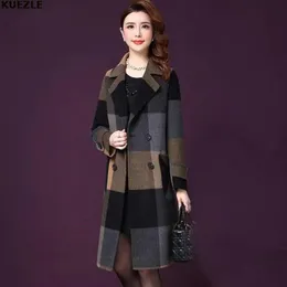 Wełna damska mieszany Vrouwen Płaszcze 5xl Plaid Woolen Płaszcz Kobiet Jesień Zima Kobiety Dwukrotne Panie Kaszmirowe Kaszkiety Duży Plus Rozmiar