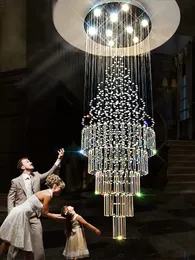 LED Modern K9 Crystal Chandeliers American Long Chandelier Lights Fixture Restaurant Home Indoor Lighting Villa Stairway Hall Parlor Hanging Lamp Diameter100cm