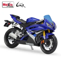 Maisto Yamaha YZF-R6 motorcykelmodell, skala 1:18, blå vit, dö gjuten metall, display kit, samlarobjekt, gåvor leksaker