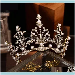 Barrettes Jewelryruxury Crystal Bridal Tiaras Wedding Round Crowns Rhinestone Headband Women Baroque Pageant Diadem Hair Jewelry Aessories C