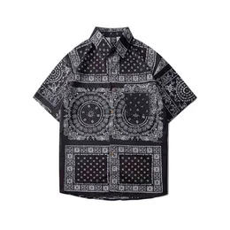 Bandana Men Shirt Oversized Paisley Boys Short Sleeve Top Hawaiian Beach Loose s Summer Male Clothing 210721