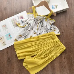 European And American Kids Sets Wholesale Summer Fashion Korean Girls' Foreign Style Suspender Floral Top Wide Leg Pants Two Piece Set Children's Cool Suits