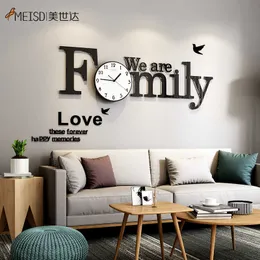 Familie DIY Wanduhr Modernes Design Home Decor 3D Spiegel Aufkleber Große Dekorative Uhren Wohnzimmer Quarzuhr 210724