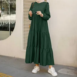 Zanzea manga longa vestidos muçulmanos mulheres vestido vintage ruffles vestido casual abaya hijab vestidos vestido longo maxi vestidos y0706