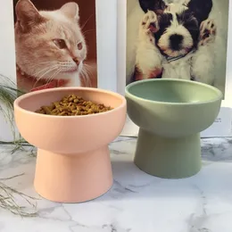 Pet Cat Ceramics Bowl Klasyczne Zdrowie szyjki Macicy Miska Ochronna Wysoka Podstawowa Podajnik Żywności Dla Puppy Kotek Pet Karmienie Miseczki Y200922