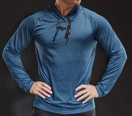 Jesień Zima Gruba Running T Shirt Mężczyzna Mężczyźni Z Długim Rękawem Z Kapturem Koszulki T-Shirts Trening Top Szybkie Suche Oddychające Sporty